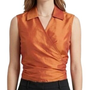 SAKS FIFTH AVENUE Vintage Folio Collection Shot Silk Wrap Top